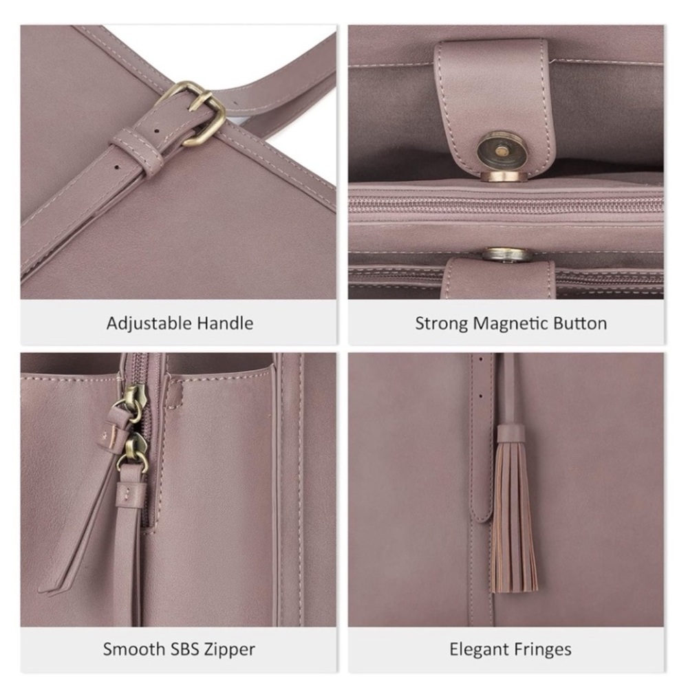 Women’s Large Faux Leather Tote Bag in Mauve - Picture 2 of 9
